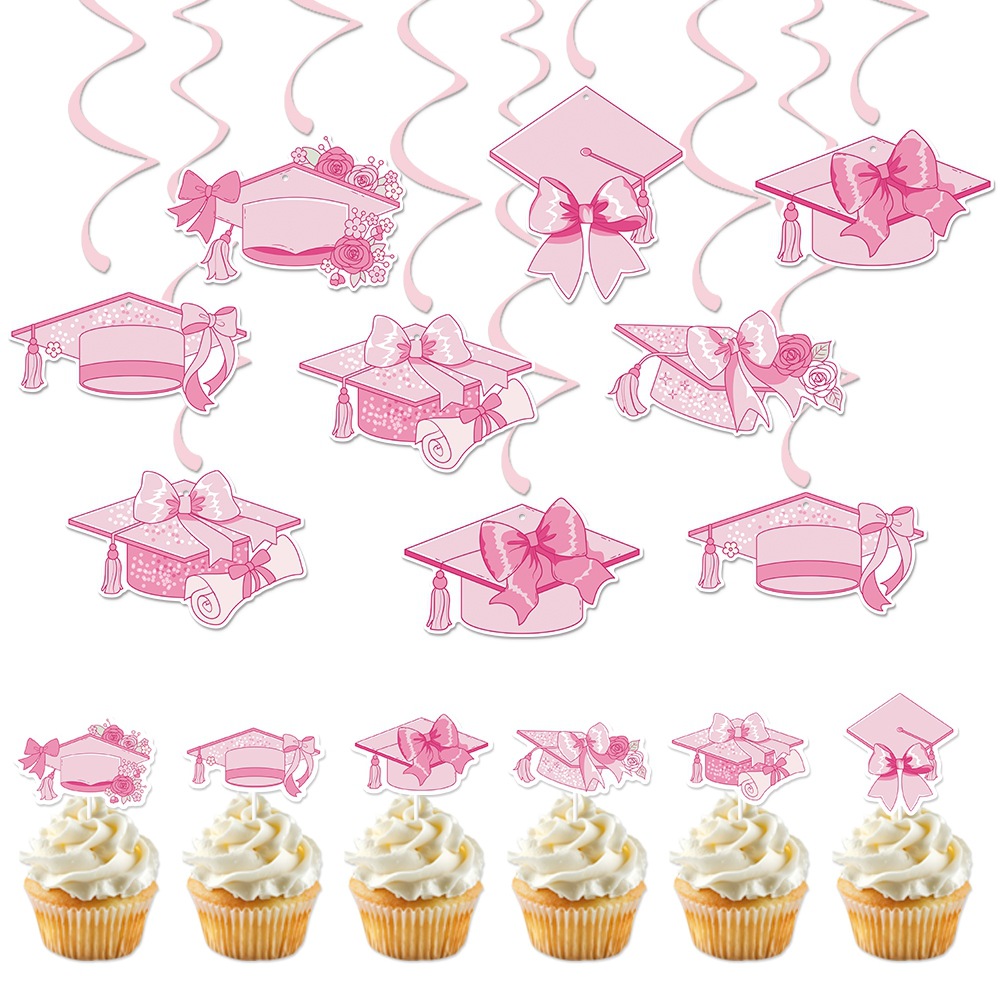 Decoración de ceremonia de graduación transfronteriza colgante en espiral pastel de lazo rosa complemento temporada de graduación suministros de decoración de fiesta