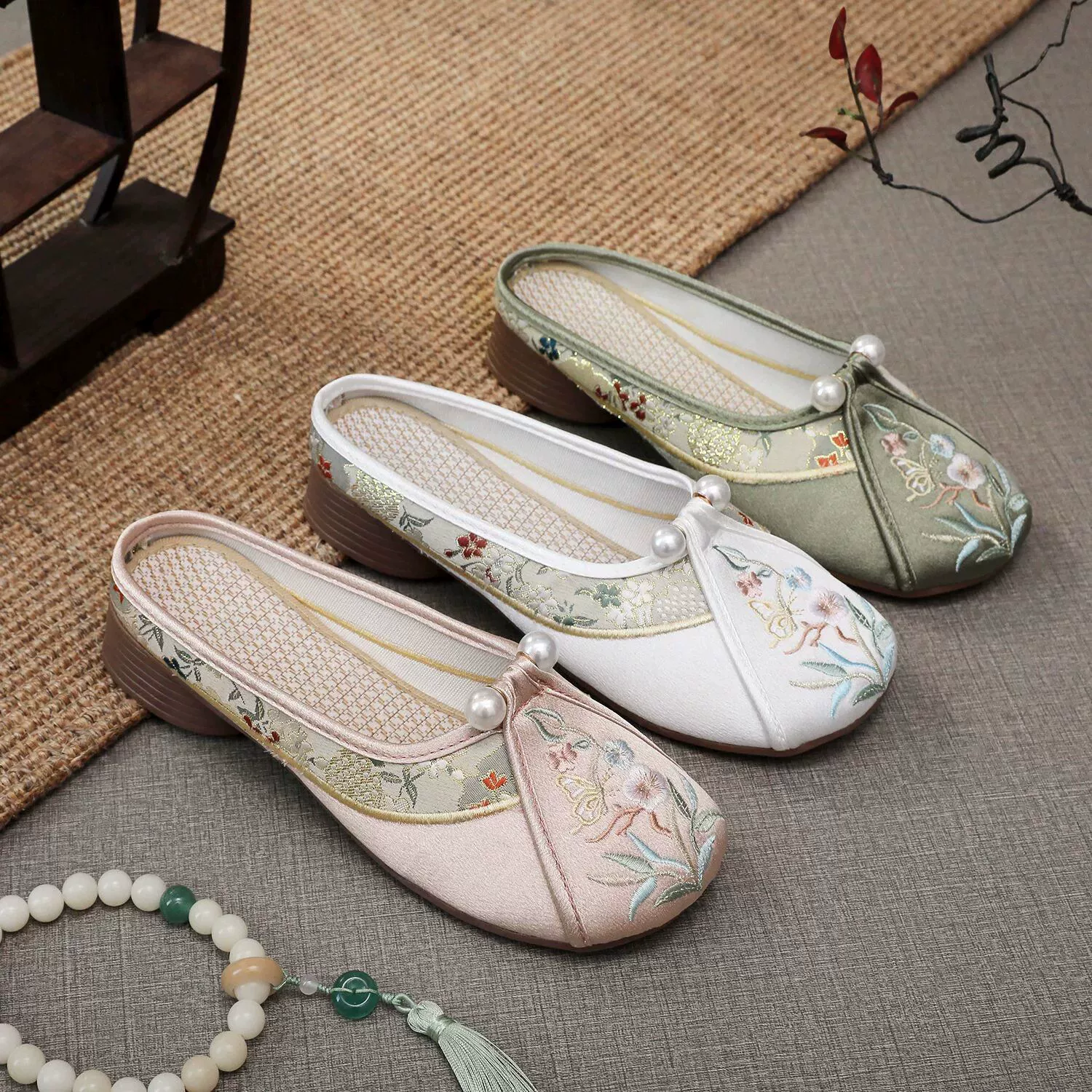 Summer ethnic slippers, footwear, retro cheongsam, Hanfu, slide, ethnic style, soft sole