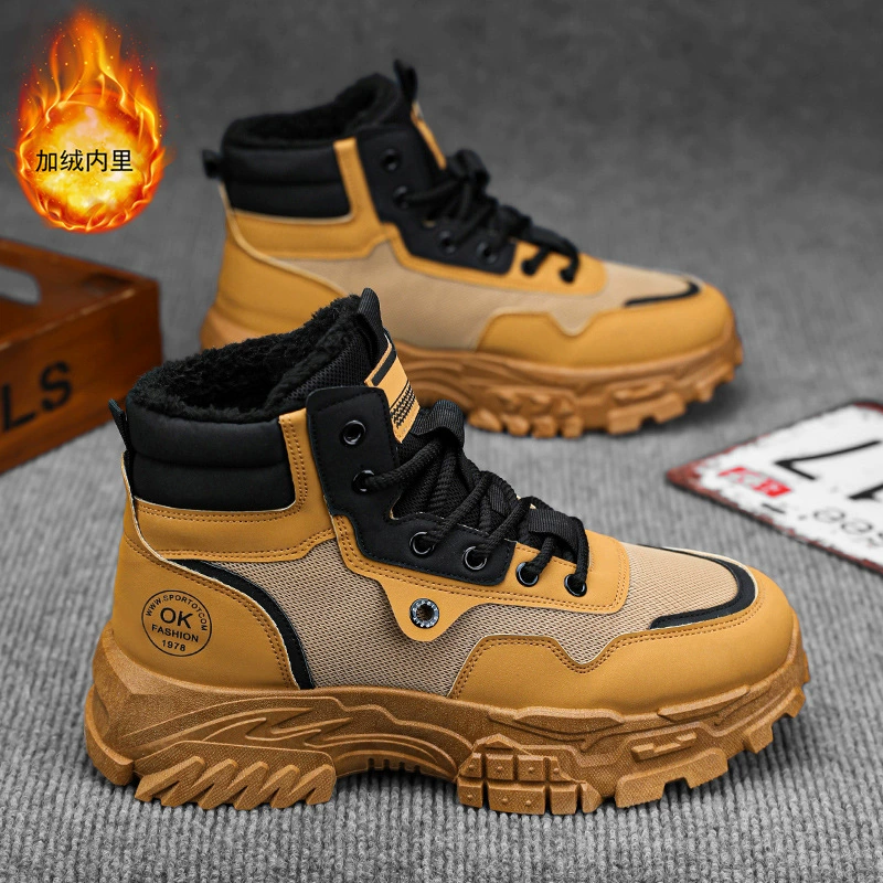 Мужская обувь зимняя бархатная сапоги Martin мужская обувь с диким толстым дном утолщенные теплые хлопчатобумажные сапоги