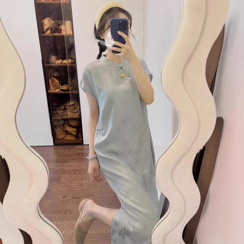 New Chinoiserie Improved Super Good-Looking Light National Style Cheongsam Dress 2025 Summer Buckle Classy Loose and Beautiful Dress New Chinoiserie Improved Super Good-Looking Light National Style Cheongsam Dress 2025 Summer Buckle Classy Loose and Beautiful Dress