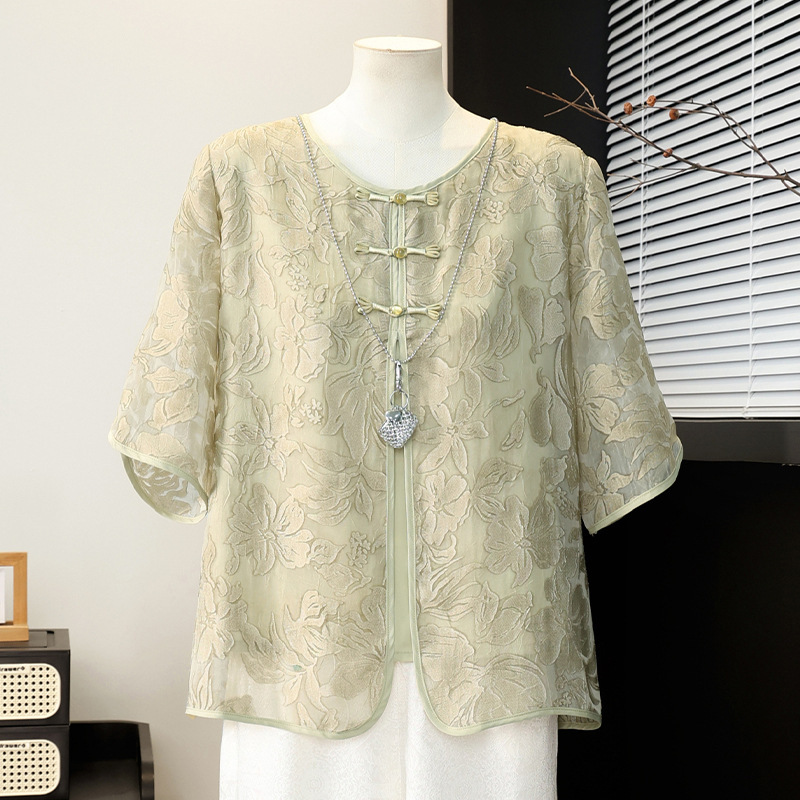 Mother's Day Summer Outfit for Mom, Stylish Chiffon Blouse, Middle-Aged and Elderly Women's Summer Short-Sleeve Top, Elegant and Classy Mother's Day Summer Outfit for Mom, Stylish Chiffon Blouse, Middle-Aged and Elderly Women's Summer Short-Sleeve Top, Elegant and Classy