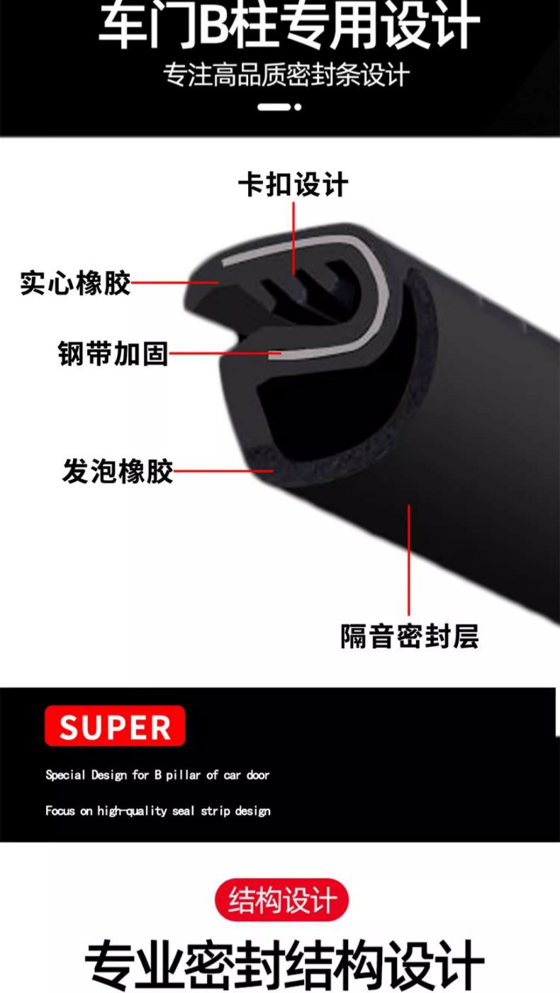 Suitable for Chery Arrizo 8 Tiggo 9/8/Pro Jietu X70 Car Door B-Pillar Seal Strip Sound Insulation Strip