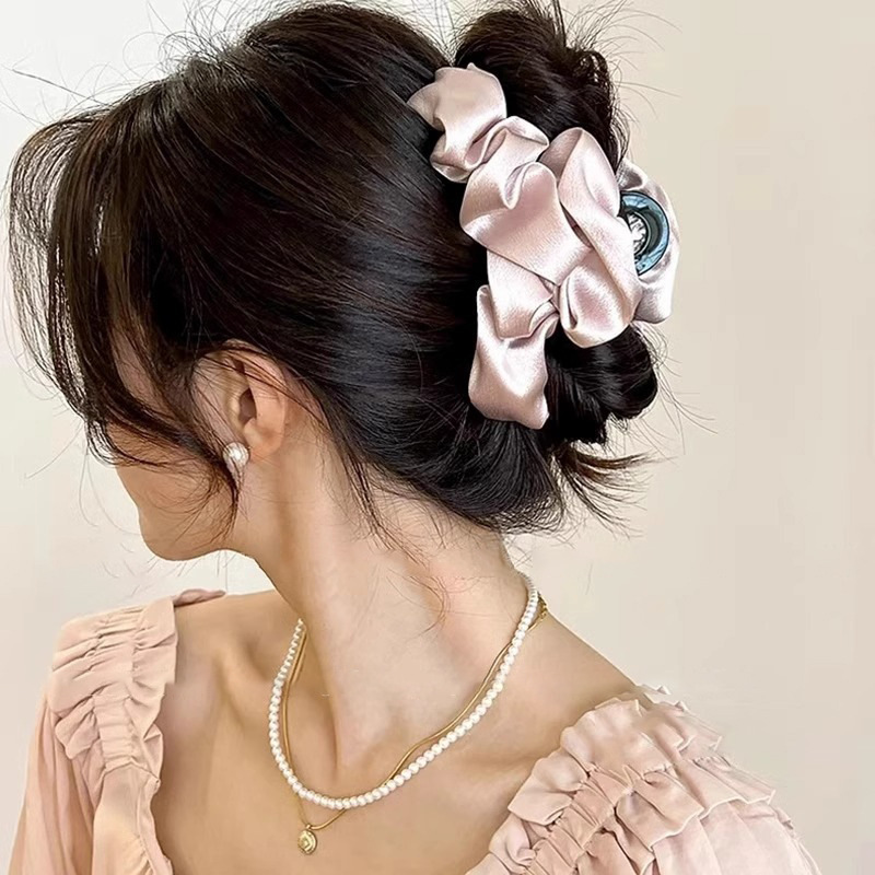 ファブリックプリーツクラウドグリッパー、ハイエンドグリッターバックヘアグリッパー、大型多用途シャーククリップヘッドジュエリー|undefined