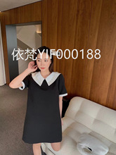 深圳南油高端女装欧美精品新款重工镶钻复古拼色名媛风气质连衣裙