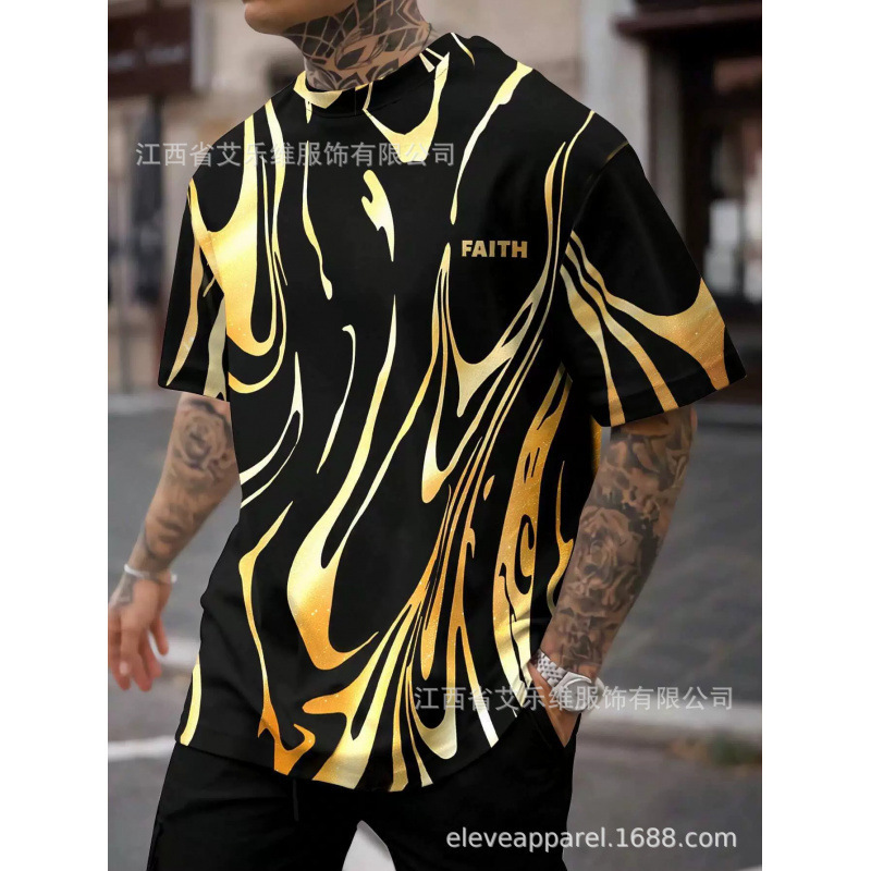 Cross-Border Popular American Big Truck 3D Printed T-Shirt for Men, Loose Fit, Round Neck, Short Sleeves, Breathable, Quick-Drying, Workwear, Trendy Brand