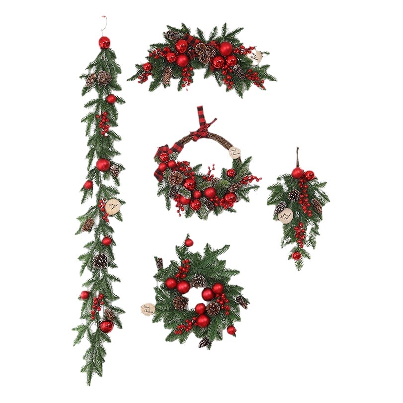 [En Stock al por mayor] Corona de Navidad decoración de Navidad árbol colgante de pared de ratán 405070cmPE cuerno Flor de Navidad