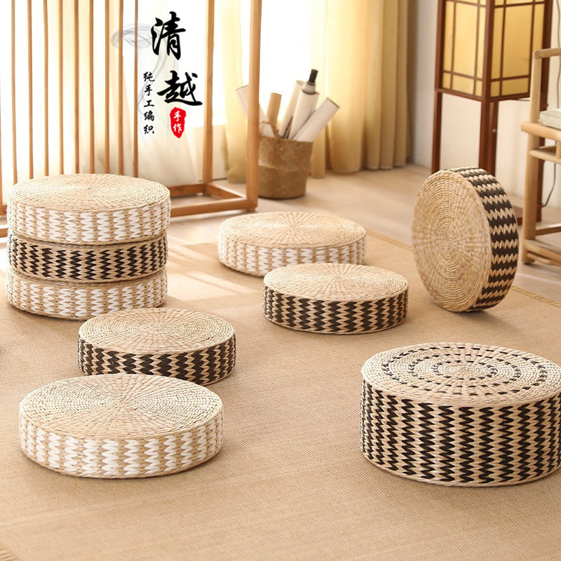 Pastoral Style Cattail Hand-Woven Futon Cushion Round Thickened Household Bay Window Tatami Cushion Japanese Style Cushion Pastoral Style Cattail Hand-Woven Futon Cushion Round Thickened Household Bay Window Tatami Cushion Japanese Style Cushion