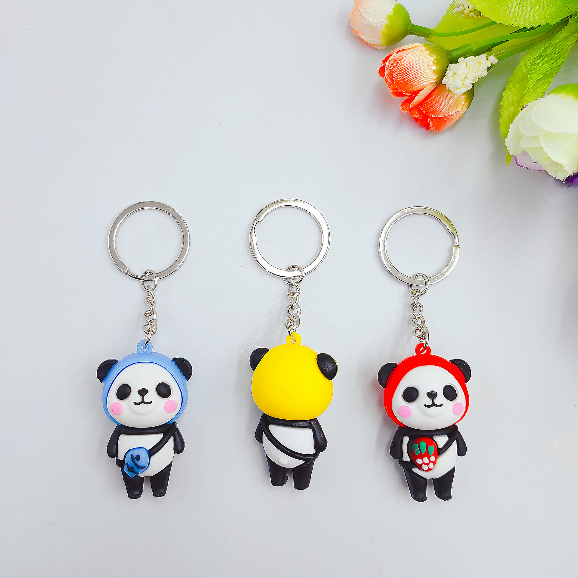 Lindo dibujos animados fruta Panda llavero muñeca mochila colgante llavero personalidad moda práctico pequeño regalo