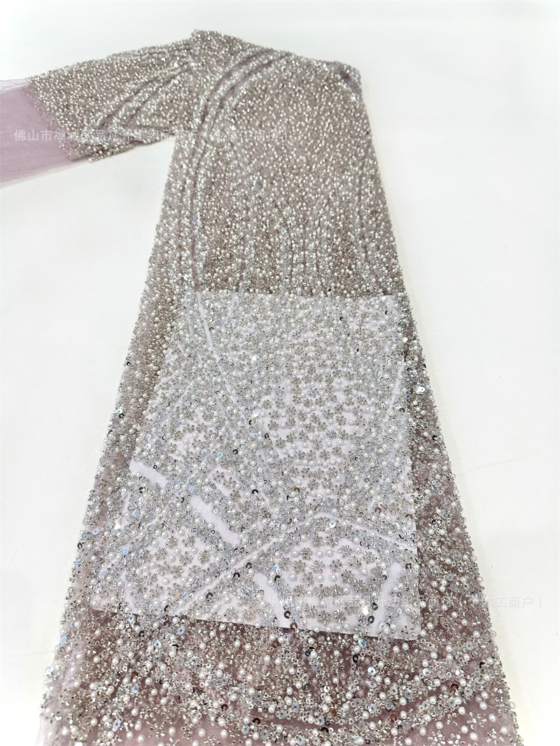 Ingeniería pesada computadora bordada espuma perlas clavos tela alta fijación vestido de boda tela fuente de fabricación comercio exterior transfronterizo image 10