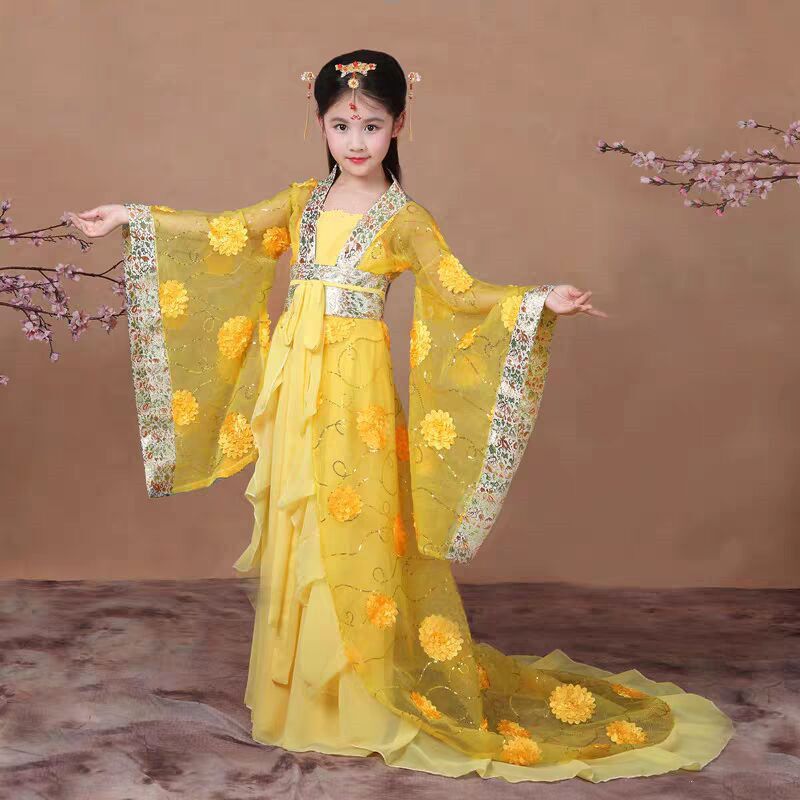 Girls' Princess Dress Tang Dynasty Hanfu Dress for Girls, Spring and Autumn Style, Fairy-Like Dress for Little Girls, Summer Hanfu for Children