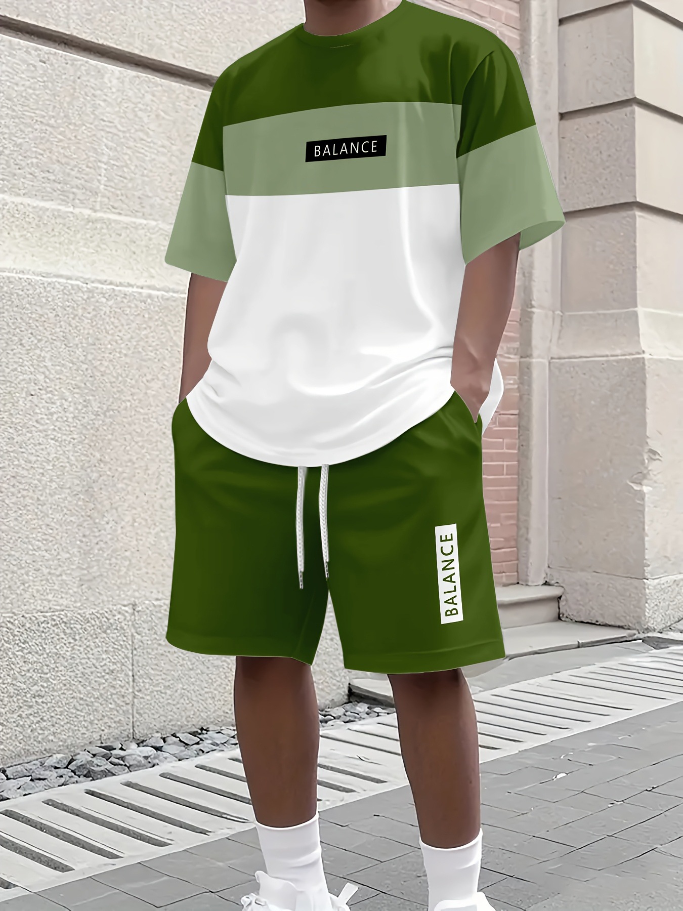 Completo estivo da uomo a due pezzi, vestibilità ampia, camicia a maniche corte e pantaloncini, taglie forti, t-shirt incluse, elegante completo basic in poliestere._voghion.com