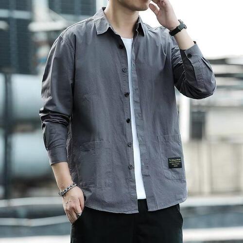 Men's wrinkle-resistant long-sleeve multi-pocket work shirt, men's shirt, loose top, Korean-style versatile fashion