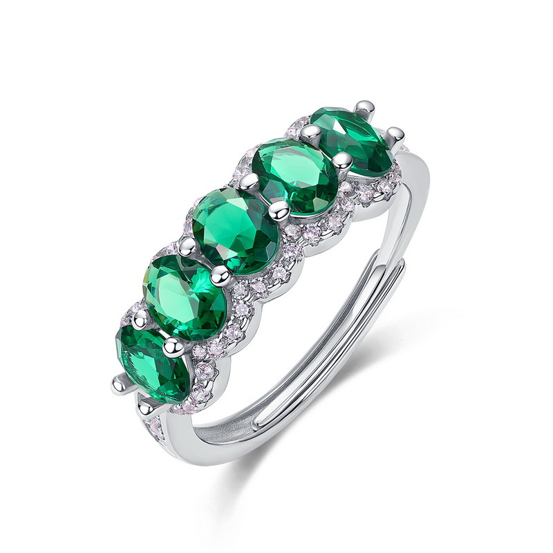 Anillo de nano circonio verde de moda de lujo ligero transfronterizo europeo y americano S925 plata abuela verde retro anillo de dedo de comida personalizado al por mayor