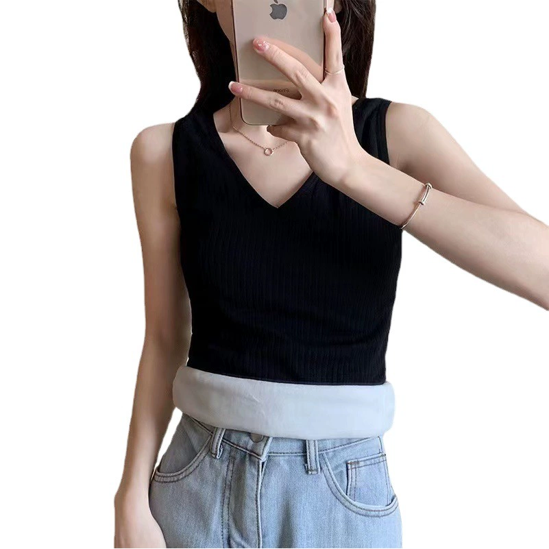 Утолщенный теплый жилет на флисовой подкладке для осени и зимы с ремнем, Женский Повседневный короткий базовый топ без рукавов для ношения внутри и снаружи, приталенный крой