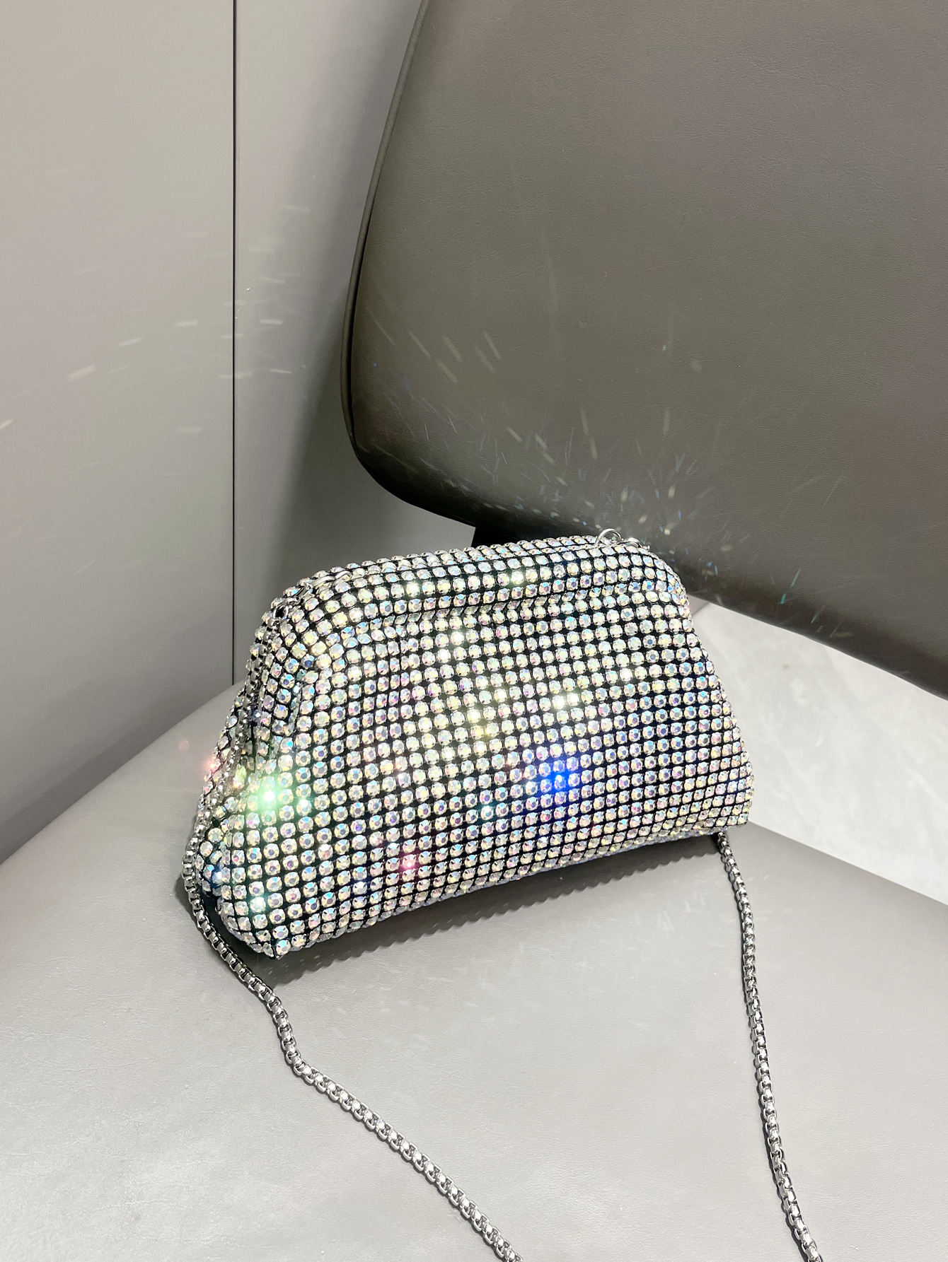 Elegant Style Silver Black Gold Rhinestone Solid Color Square Evening Bags