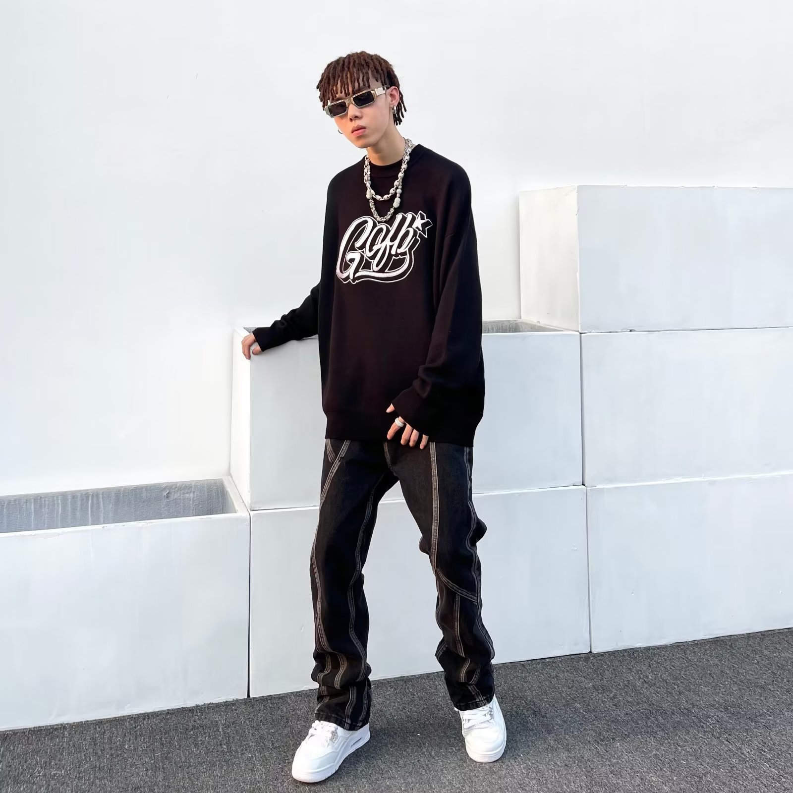 Patchwork Jeans For Men High Straight Loose Design Sense Niche Trendy Brand Street Pants Simple Style_viptrois.com