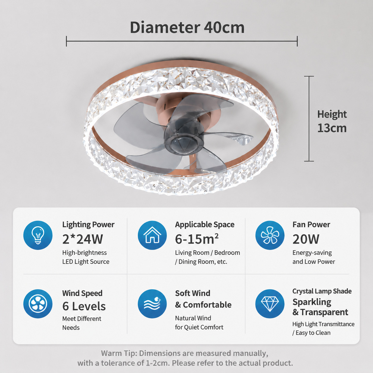 Lámpara Ventilador de Techo Inverter 110V, PC y ABS, Control Remoto y APP, para Dormitorio y Restaurante