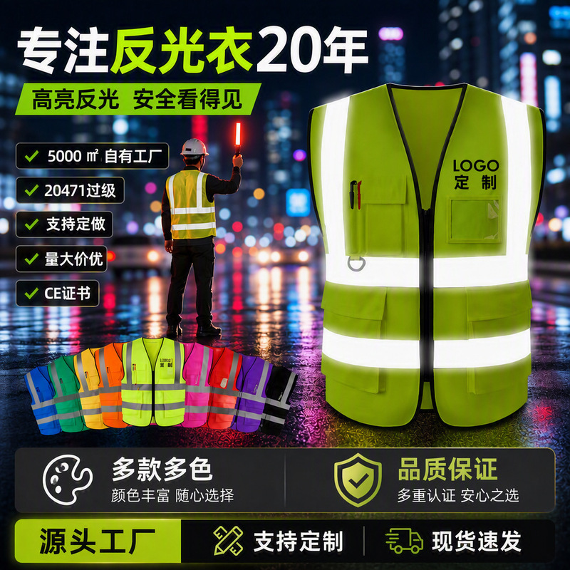Reflective Vest, Reflective Gilet for Driving, Sanitation, Traffic Duty, Cycling, Construction, with Printed Text and Multiple Pockets Reflective Vest, Reflective Gilet for Driving, Sanitation, Traffic Duty, Cycling, Construction, with Printed Text and Multiple Pockets
