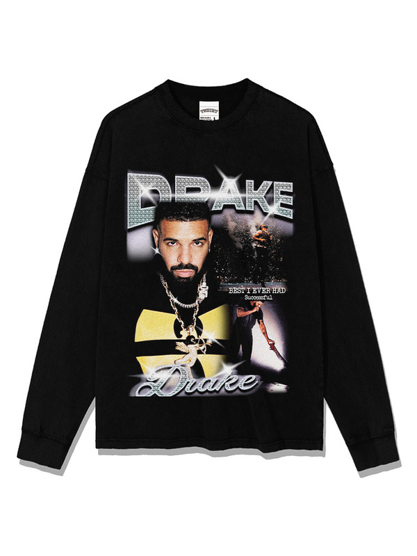 Drake Printed American Hip-Hop Street Long-Sleeved Short-Sleeved Retro Washed Distressed Trendy Brand T-Shirt