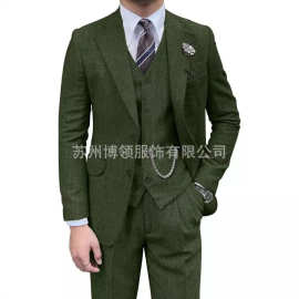 新款人字呢修身西装伴郎三件套男士西装套舞会晚会休闲商务套装