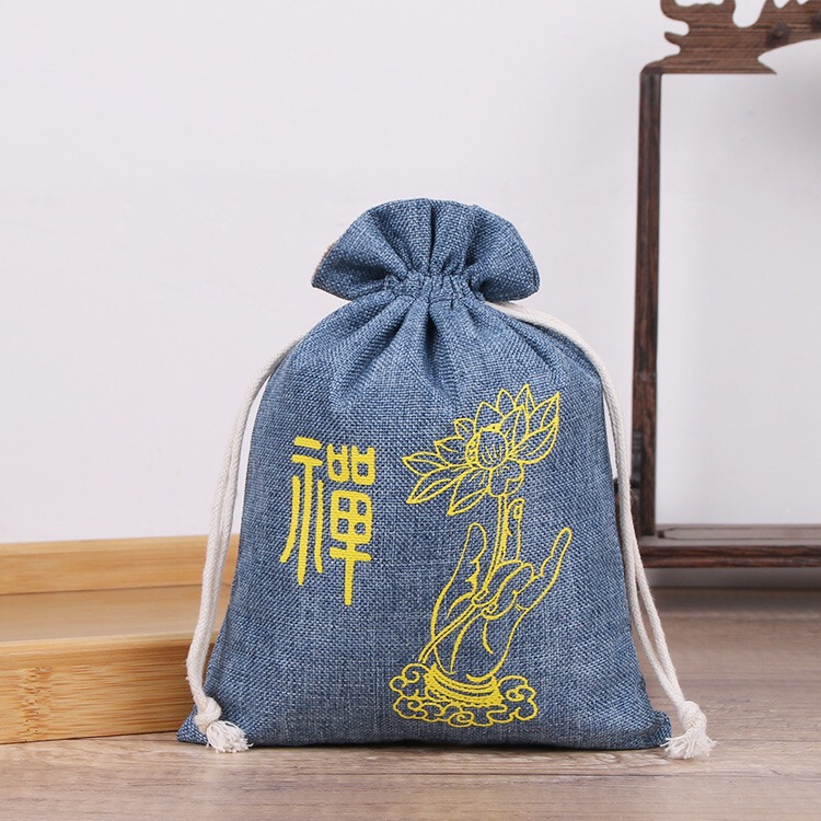蓮の花リネン巾着ポケット、ジュエリーバッグ、ジュエリー包装と収納、リネンバッグ、小さな布バッグ|undefined