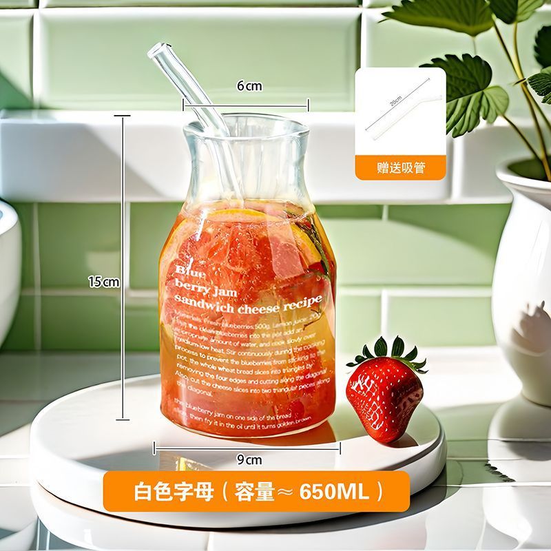 ins风爆款耐热玻璃牛奶咖啡杯子果汁冷饮吸管杯大容量印花情侣|undefined