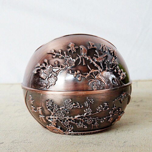 Metal crafts electroplated spherical classical dragon and phoenix in auspicious shape ashtray creative home gift for men