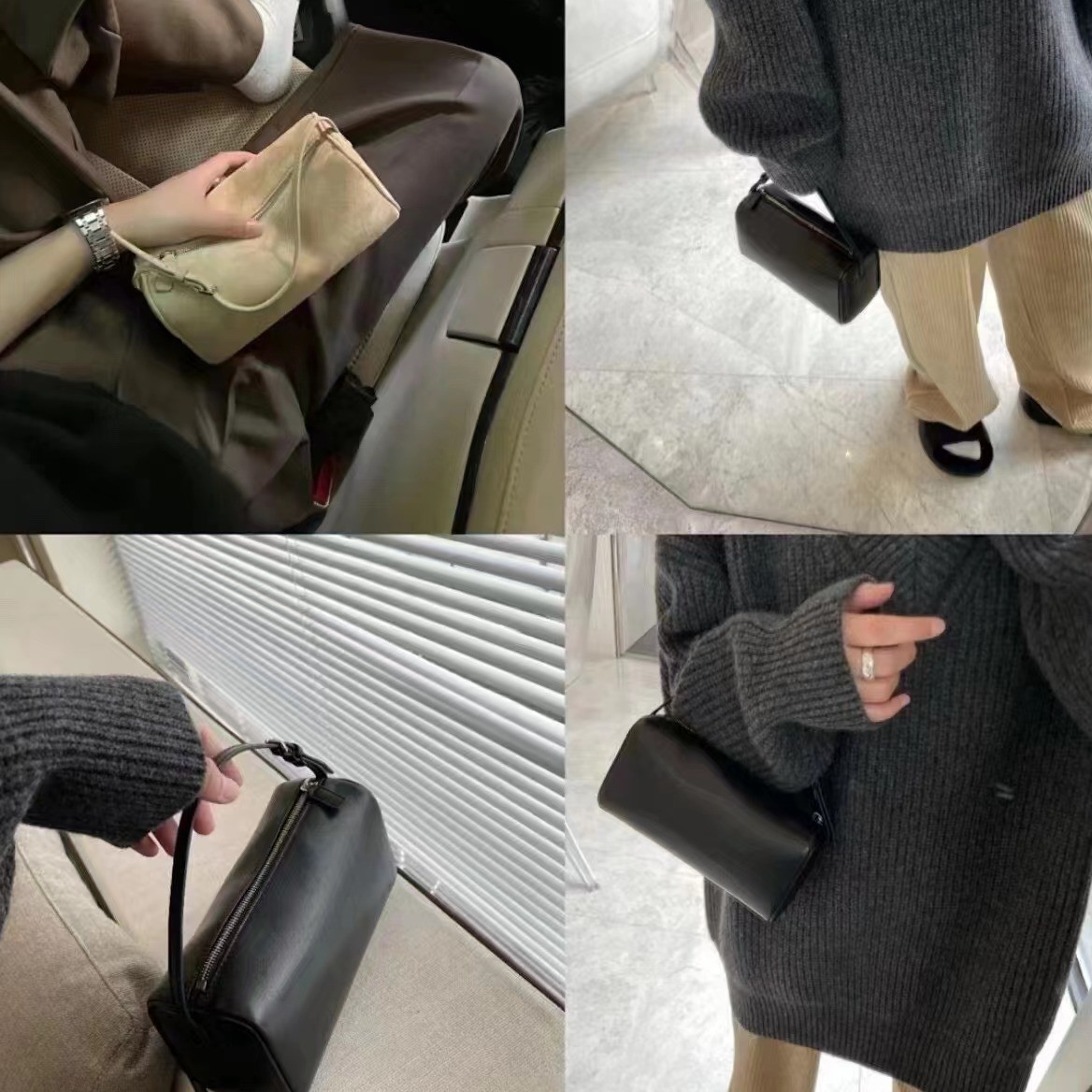 Row Niche Cowhide Cylinder Bag Suede Underarm Bag 90s Mini Leather Square Shoulder Bag Handbag For Women - Thumbnail 2