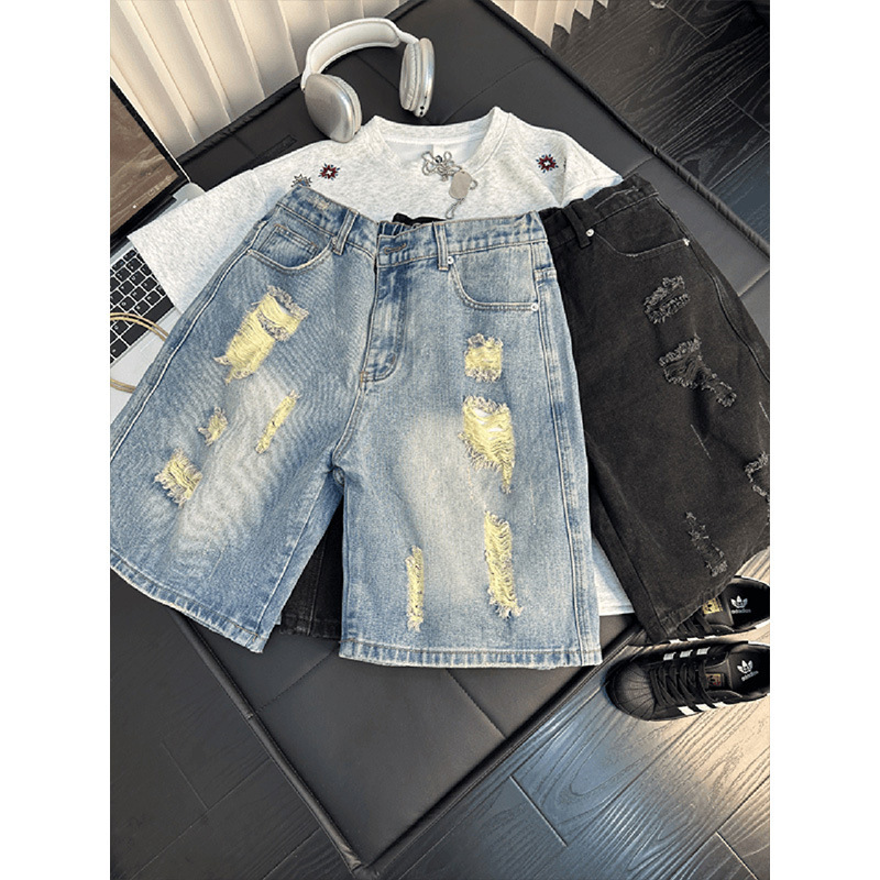 American-Style Work Shorts for Men, Summer Thin Style, 2026 New Model, Loose Straight-Leg Denim Shorts, Trendy Brand Patchwork Five-Point Pants American-Style Work Shorts for Men, Summer Thin Style, 2026 New Model, Loose Straight-Leg Denim Shorts, Trendy Brand Patchwork Five-Point Pants