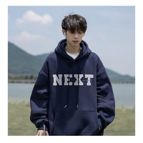 Men's Hooded Sweatshirt with Fleece, Autumn/Winter, Hong Kong Style, Loose Fit, Trendy Brand, Letter Print, Versatile Outerwear