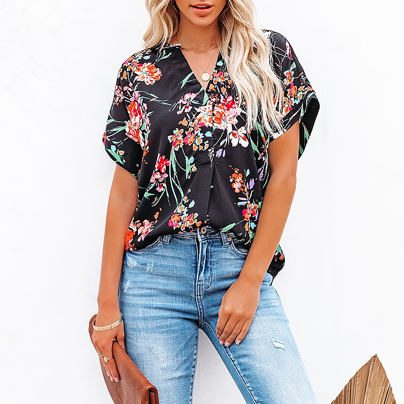 women s V-neck loose casual  floral shirt nihaostyles wholesale clothing NSZH81772