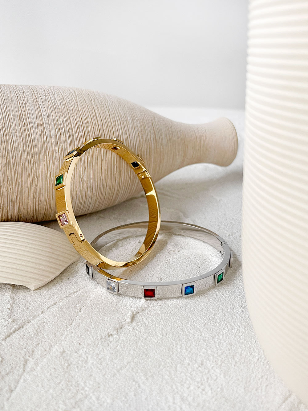 Zircon Inlay Material Bangle Classification 304 Stainless Steel Chain Material PVD Coated Real Gold Plated 18K Gold Square Titanium Steel Fashion Waterproof Non Tarnish Bangle