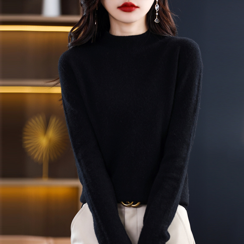 Led斯市のカシミヤのシャツの女性の100純粋なカシミヤの冬の半高襟のウールのメリヤスは底を打って厚い修身のセーターを固めます。