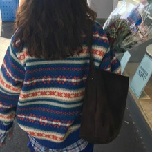 现货2025秋季新款韩国东大门sie*ne气质复古显瘦撞色提花针织毛衣