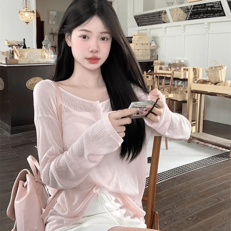 Yiyiya's New Style Lazy Loose-Fitting Slimming Outerwear Top with a Pure and Alluring Backless Design, Pink Sun-Protective Cover-Up with a Cover-Up Yiyiya's New Style Lazy Loose-Fitting Slimming Outerwear Top with a Pure and Alluring Backless Design, Pink Sun-Protective Cover-Up with a Cover-Up