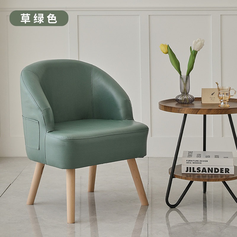 Sofá de ocio de madera sólida silla de respaldo de dormitorio pequeño balcón tela económica perezosa