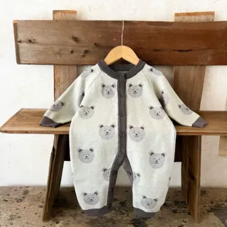 婴儿卡通小熊印花连体衣春秋韩版宝宝长袖爬服新生儿居家外出爬服