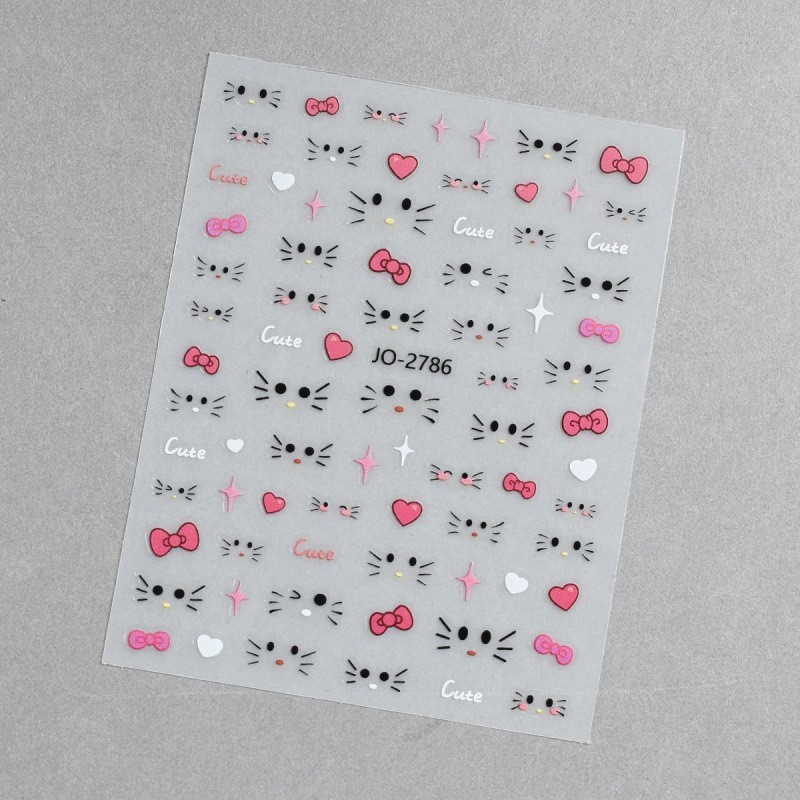 ネイルアートキティ猫アクセサリー猫ヘッドウェアラブルネイルパッチステッカーリボン kt 猫漫画ピンクレリーフインスタイル|undefined