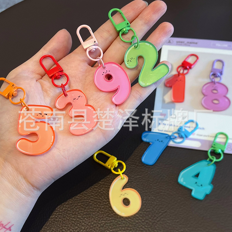Candy-Colored Arabic Numeral Keychain Cartoon Acrylic Bag Pendant Creative Couple Pendant for Back-To-School Season Candy-Colored Arabic Numeral Keychain Cartoon Acrylic Bag Pendant Creative Couple Pendant for Back-To-School Season