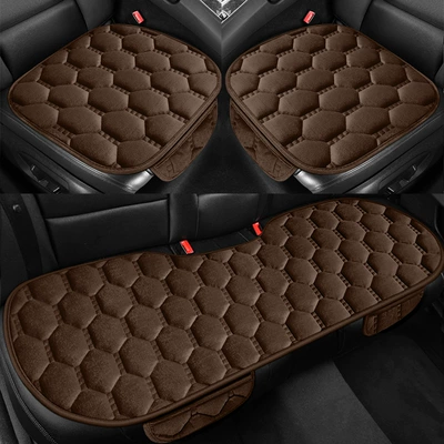 Seat cushion, seat cover – Winter Short Plush Car Seat Cushion - brown-small-three-pieces
