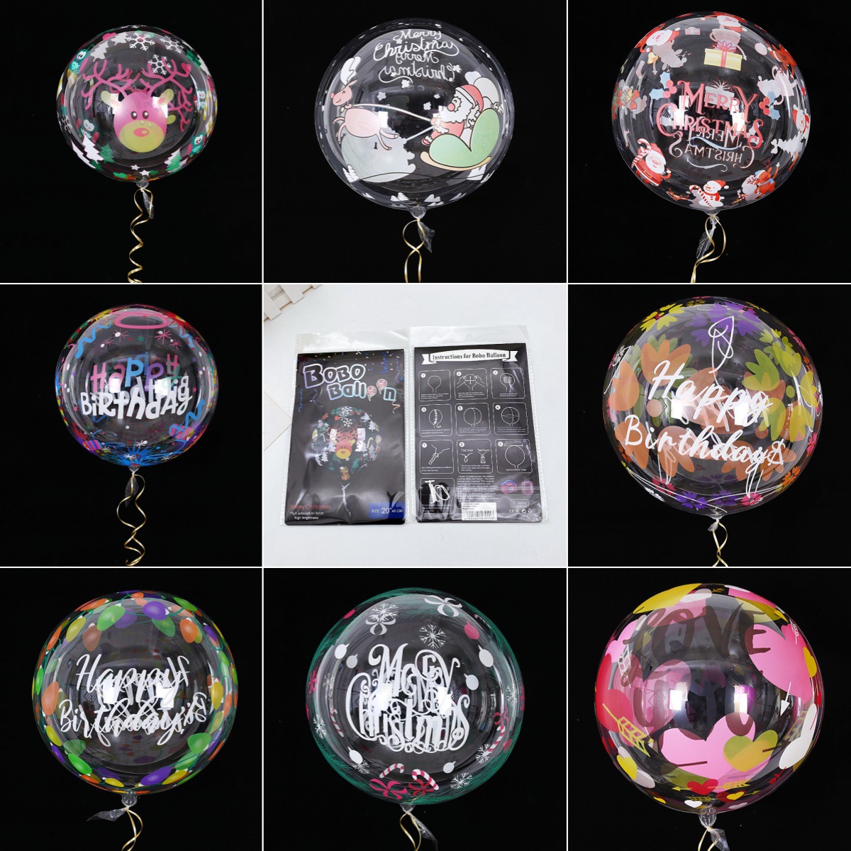 Globo transparente navideño, Santa/ muñeco de nieve