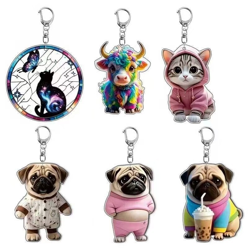 Cross-Border New Pug, Cat, Sheep Animal Series Acrylic Keychain Backpack Pendant Wholesale