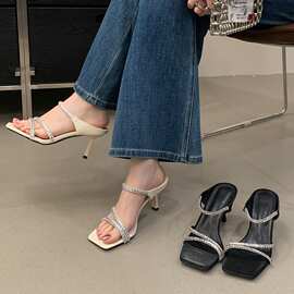 复古细跟凉鞋一鞋两穿软底露趾高跟外穿凉拖鞋女2026夏新款