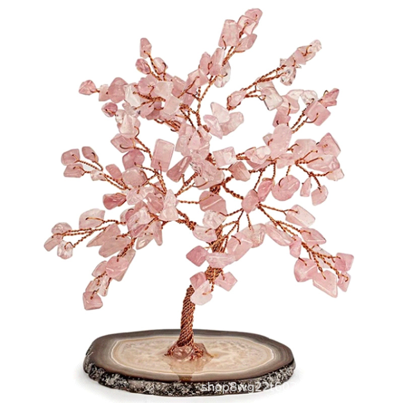 Natural Pink Crystal Ornaments Peach Tree Home Accessories Creative Crystal Flower Gift Spar Handmade Flower Crystal Tree