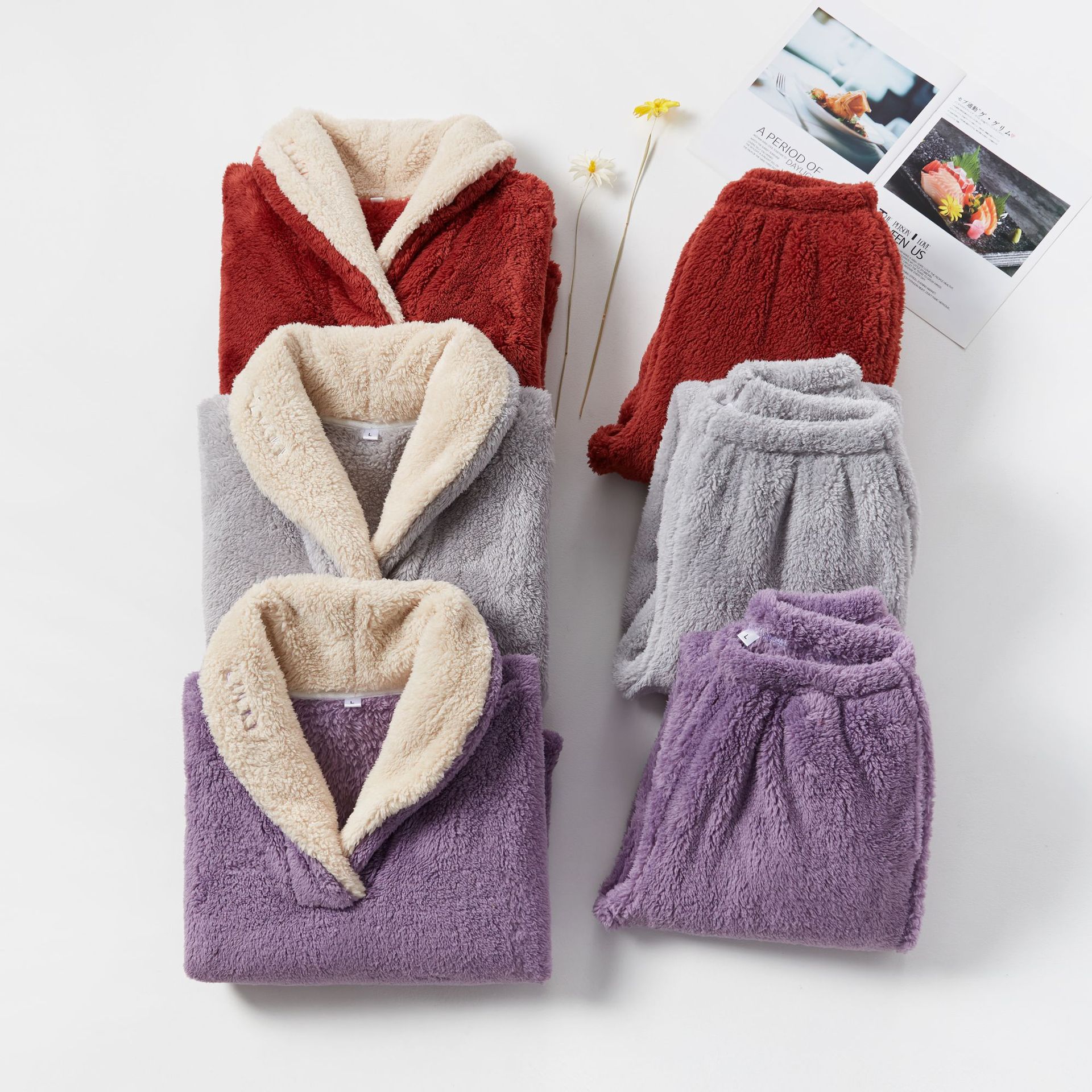 Damer julpyjamas i korallfleece för kvinnor höst- och vinterflanellpyjamas och pyjamasset förtjockade hemkläder för par_voghion.com
