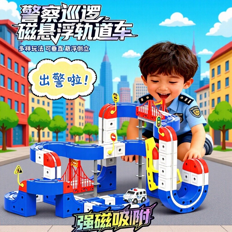 Magnetic Magic Track Cube Children's Educational Police Car Electric Toy Boys' Challenge Magnetic Building Block Track Car Magnetic Magic Track Cube Children's Educational Police Car Electric Toy Boys' Challenge Magnetic Building Block Track Car