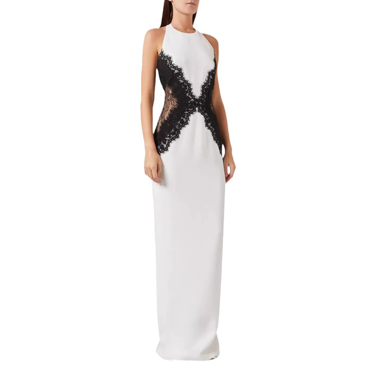Women's Sexy Lace Panel Hollow Out Halter Backless High Slit Bodycon Maxi Dress – Elegant Summer Gown 2026_ecoleips.com
