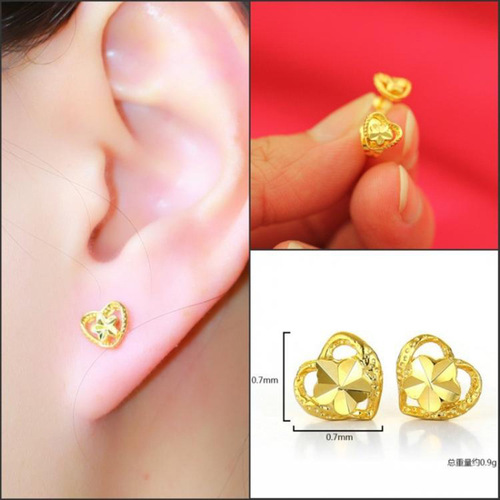 Vietnamese sand gold fancy earrings, brass gold-plated rose four-leaf clover hollow earrings, fashionable women's earrings wholesale