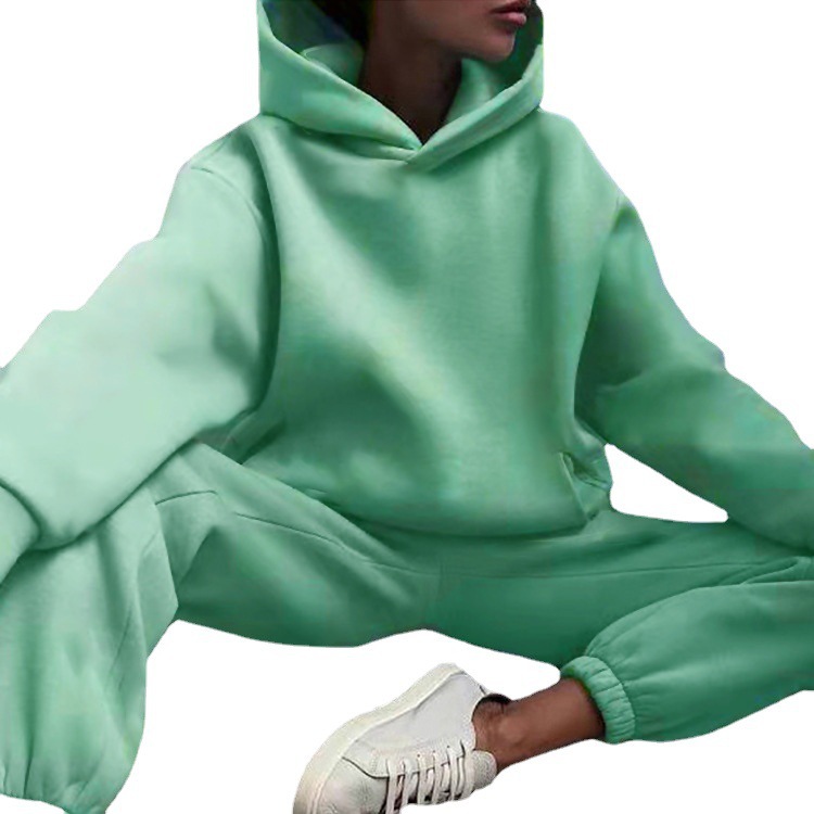 Ensemble automne-hiver GraceChic pour femme, style européen-américain transfrontalier, couleur unie, sweat-shirt à capuche et pantalon long, grande taille, style streetwear_voghion.com