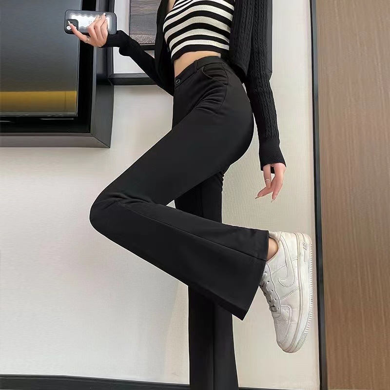微喇叭裤女2023春秋季新款高腰修身显瘦垂感黑色弹力休闲西装长裤